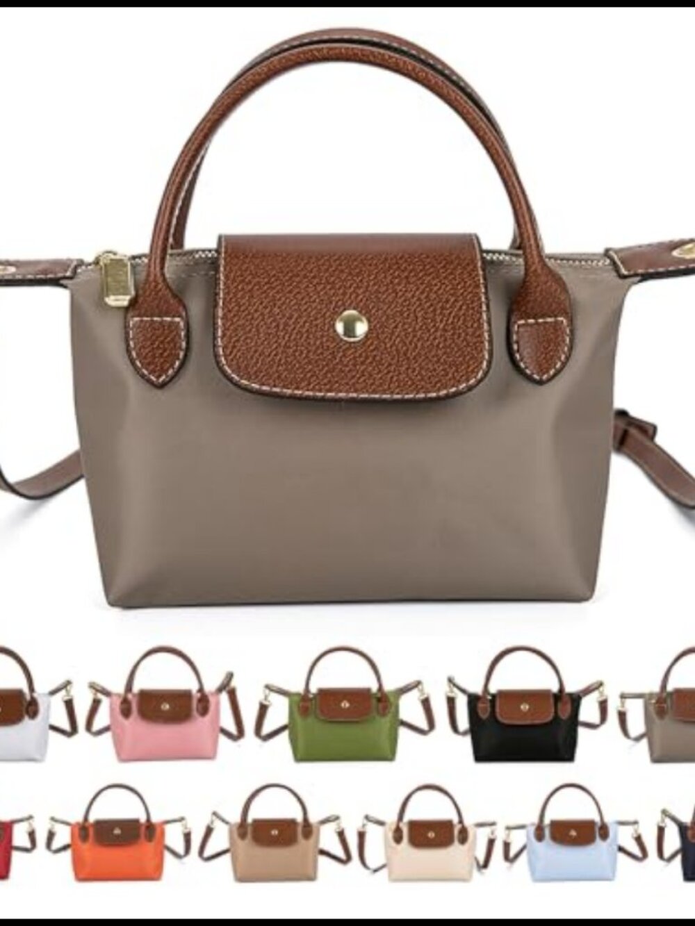 Mini Crossbody Bag Dual Handle Adjustable Strap Nylon PU Leather Purse